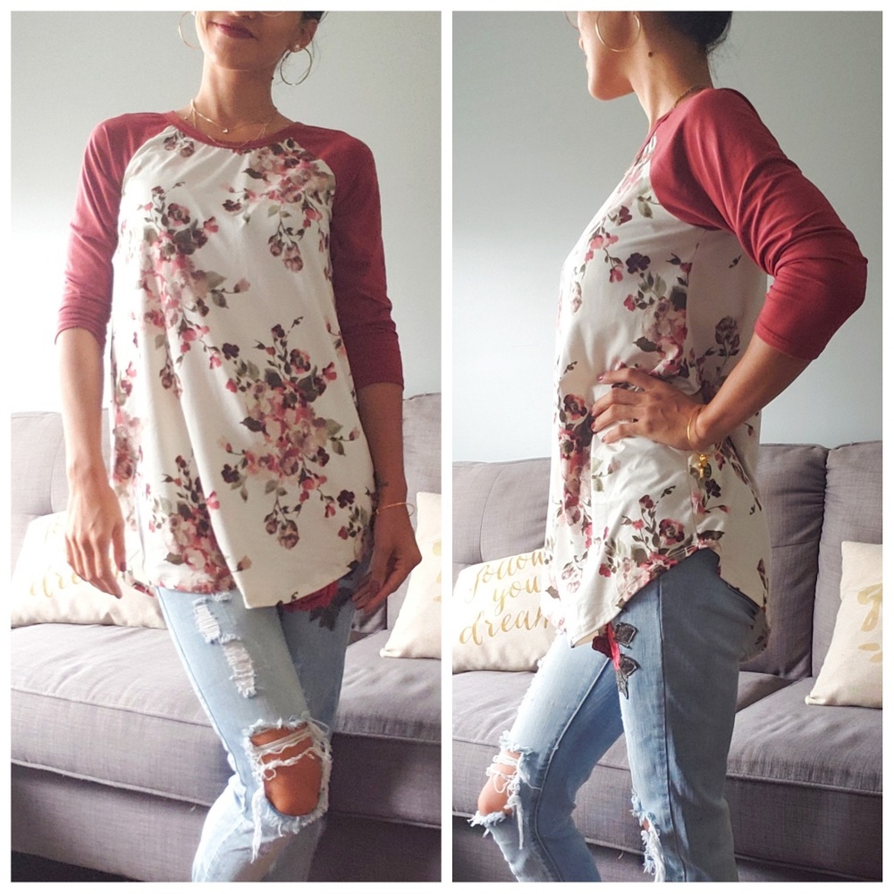 Floral Rust Raglan Baseball Tunic Fall Top
